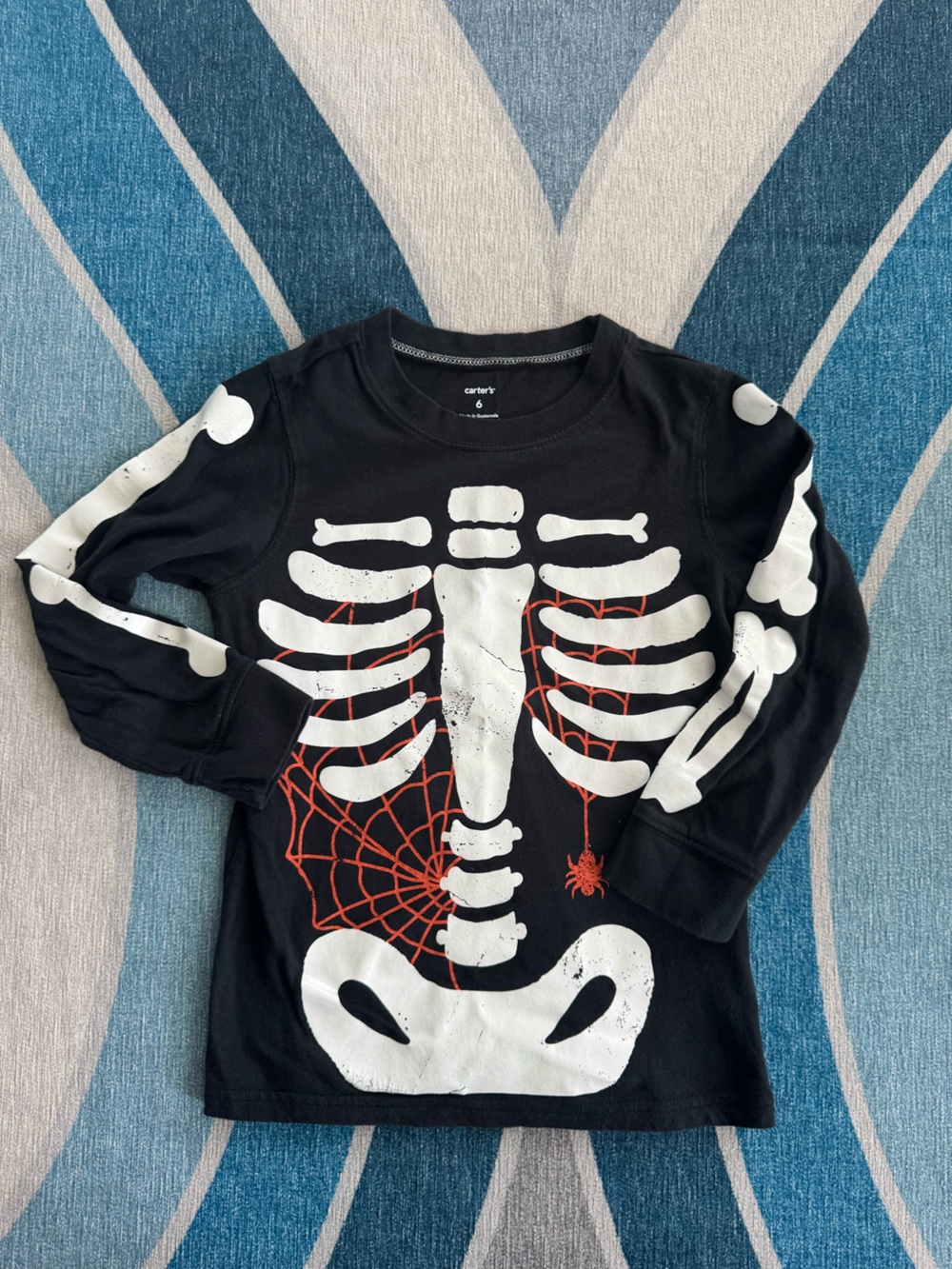Carter's Black Kids Skeleton Hoodie with Orange Spider Web Accent